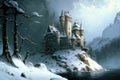Snowcovered Castle On The Mountain. Generative AI Royalty Free Stock Photo