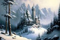 Snowcovered Castle On The Mountain. Generative AI Royalty Free Stock Photo
