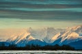 Snowcovered Mountains in  Alaska. Chilkat State Park. Mud Bay. Royalty Free Stock Photo