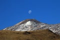 Snowcovered Volcano Tromen with full moon, Argentina