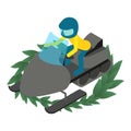 Snowcross icon isometric vector. Male athlete in snowmobile during competition