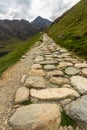 Snowdon stone flagged path up to peak of Snowdon Miners track. Royalty Free Stock Photo