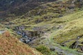 Snowdonia landscape. River flows down the mountain Royalty Free Stock Photo