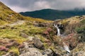 Snowdonia landscape. River flows down the mountain. Royalty Free Stock Photo