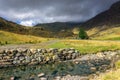 Snowdonia landscape. River flows down the mountain. Royalty Free Stock Photo