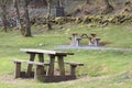 Wooden bench in the mountain of Snowdonia