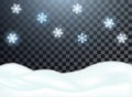 Snowdrift. Frozen lying snow. Falling snow, snowflakes. Winter Christmas illustration. Vector template. Isolated background. Royalty Free Stock Photo