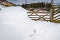 Snowdrift over gate at Cawfields Quarry