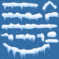 Snowdrifts, icicles, ice caps set, Snowcap and snowflakes. vector Royalty Free Stock Photo