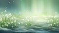 Snowdrop flowers landscape background. Beautiful snowdrops growing in snow in early spring forest illustration of nature Royalty Free Stock Photo