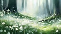 Snowdrop flowers landscape background. Beautiful snowdrops growing in snow in early spring forest illustration of nature Royalty Free Stock Photo