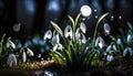 Snowdrops, bokeh background, copy space for text, beginning of spring, macro close-up of snowdrops