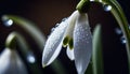 Snowdrops, bokeh background, copy space for text, beginning of spring, macro close-up of snowdrops