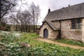 Snowdrops in a churchyard Royalty Free Stock Photo