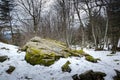 Snowed footpath to La Roche d Ajoux in Beaujolais Royalty Free Stock Photo