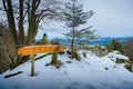 Snowed footpath to La Roche d Ajoux in Beaujolais Royalty Free Stock Photo