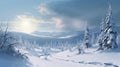 Snowed landscape in the mountain. Generative AI Royalty Free Stock Photo