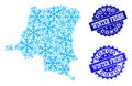 Snowed Map of Democratic Republic of the Congo and Winter Fresh and Frost Grunge Stamps