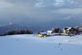 Snowed mountains and Bourget lake in Le Sire. France Royalty Free Stock Photo