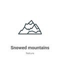 Snowed mountains outline vector icon. Thin line black snowed mountains icon, flat vector simple element illustration from editable