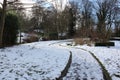 Snowed Path Public Lister Park in Bradford England Royalty Free Stock Photo