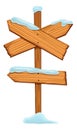 Snowed signboard with arrow planks. Cartoon signpost template