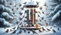 Snowfall Backyard Winter Birds Feeder Birdfeeder White Snow AI Generated