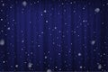 Snowfall on blue curtain background. Vector cinema, theater or circus poster template. Royalty Free Stock Photo