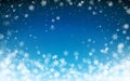 Snowfall Christmas background. Flying snow flakes on night winter blue sky background. Winter wite snowflake template. Vector Royalty Free Stock Photo