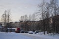 After snowfall in the city of Kandalaksha. December 2019 year Royalty Free Stock Photo