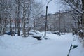 After snowfall in the city of Kandalaksha. December 2019 year Royalty Free Stock Photo