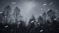 Snowfall in a Dark Forest with Bare Trees on a Gloomy Winter Evening Royalty Free Stock Photo