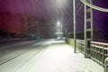 Snowfall on a deserted railway station Royalty Free Stock Photo