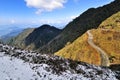 Snowfall at Dzuluk mountain road, with mountains, Sikkim