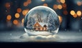 snowfall house and tree inside glass ball, ai generative Royalty Free Stock Photo