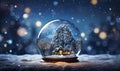 snowfall house and tree inside glass ball, ai generative Royalty Free Stock Photo
