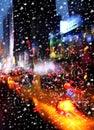 Snowfall. Illumination and night lights of New York City Royalty Free Stock Photo