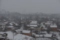 Snowfall over the area with private houses in the city of Cheboksary. Chuvashia Cheboksary. Russia