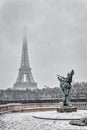 Snowfall over Pont Bir-Hakeim - Paris, France