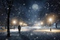 Snowfall park forest walk. Generate Ai Royalty Free Stock Photo