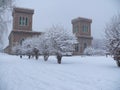 Snowfall at the park of the textile museum of Busto Arsizio