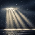 Snowfall with Rays of Light through Clouds, Rain Royalty Free Stock Photo