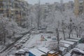 Snowfall in a residential area of Kyiv. Ukraine Royalty Free Stock Photo