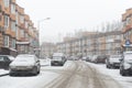 Snowfall on a residential street in the city Royalty Free Stock Photo