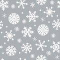 Snowfall seamless vector pattern. Hand-drawn illustration. White elegant snowflakes on a silver background. Beautiful ice crystals Royalty Free Stock Photo