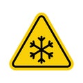 Snowfall sign. Snowfall warning sign. Yellow triangle sign with a snowflake icon inside. Caution, snowfall, slippery road. Road Royalty Free Stock Photo