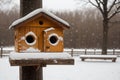 Snowfall on a small birdhouse Royalty Free Stock Photo