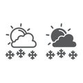 Snowfall in sunny day line and glyph icon, weather and forecast, sun and snow sign, vector graphics, a linear pattern on Royalty Free Stock Photo