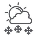 Snowfall in sunny day line icon, weather and forecast, sun and snow sign, vector graphics, a linear pattern on a white Royalty Free Stock Photo