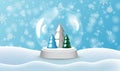 Snowfall And White Glass Clobe With Snow And Fir Tree Royalty Free Stock Photo